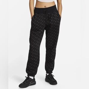 NikeSportswear Phoenix Fleece Joggers Black Logo AOP FN2529-010 Women M (F8)